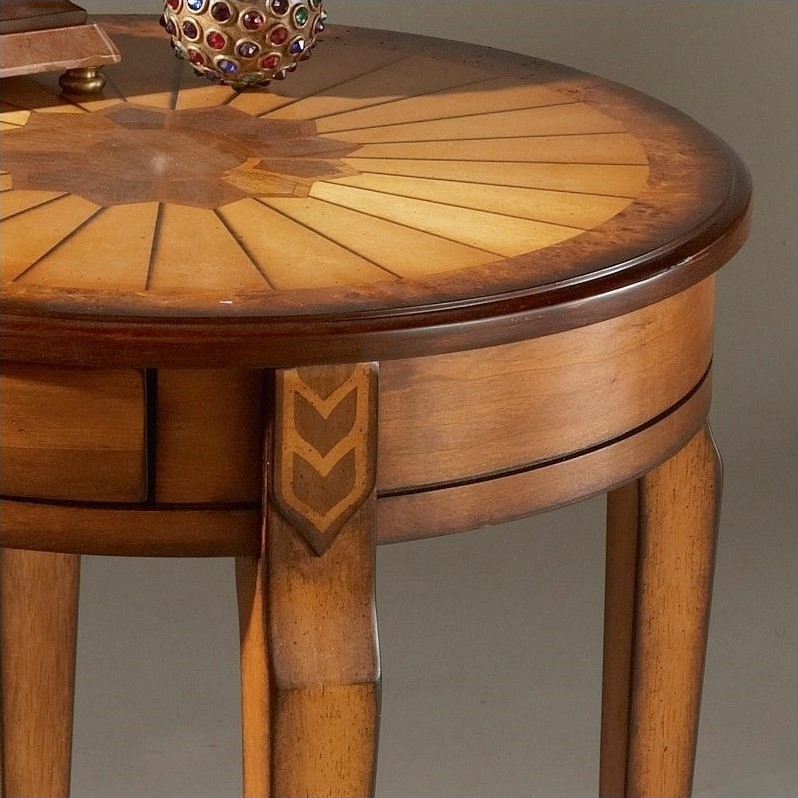Butler Specialty Masterpiece Round Wood End Table in Olive Ash Burl