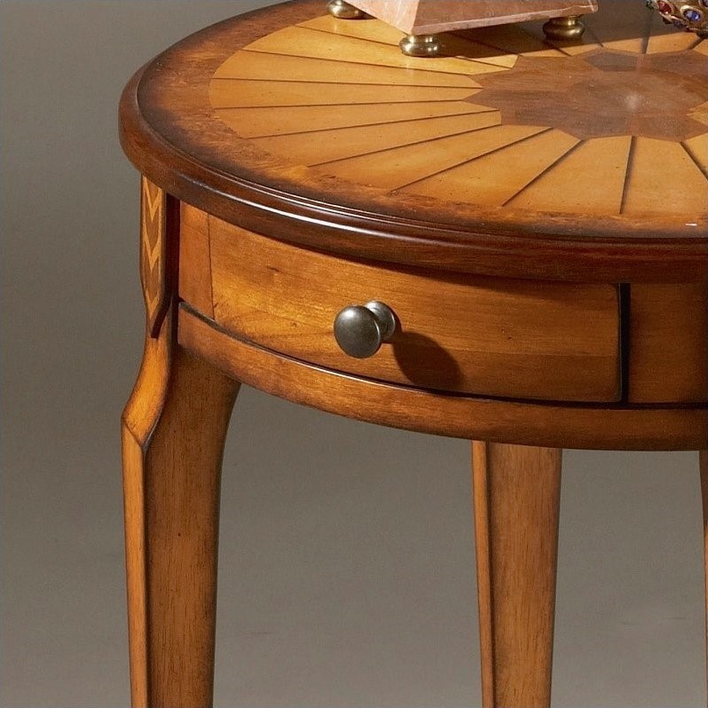 Butler Specialty Masterpiece Round Wood End Table in Olive Ash Burl
