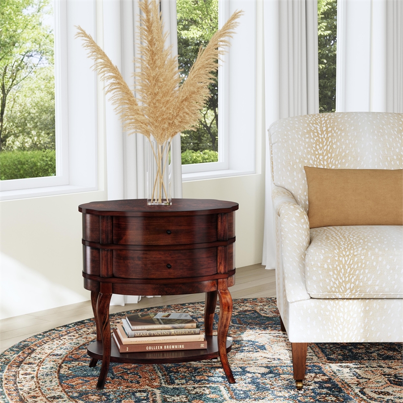 Butler Specialty Company Jarvis Oval 2-Drawer Wood Side Table - Umber Brown