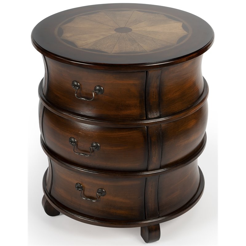 Butler Specialty Round Barrel End Table, Round End Table With Drawer