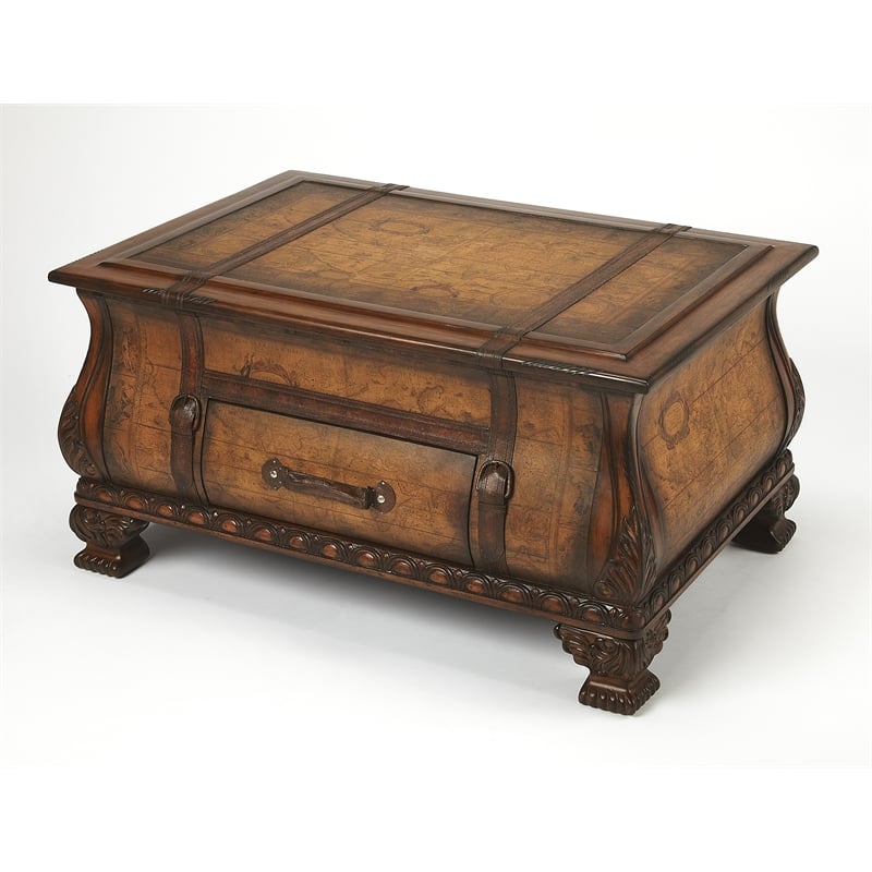 Butler Specialty Company Vasco Bombe Old World Map Trunk Table - Brown