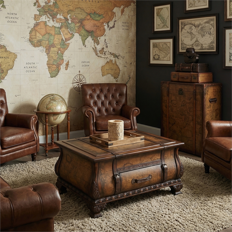 Butler Specialty Company Vasco Bombe Old World Map Trunk Table - Brown