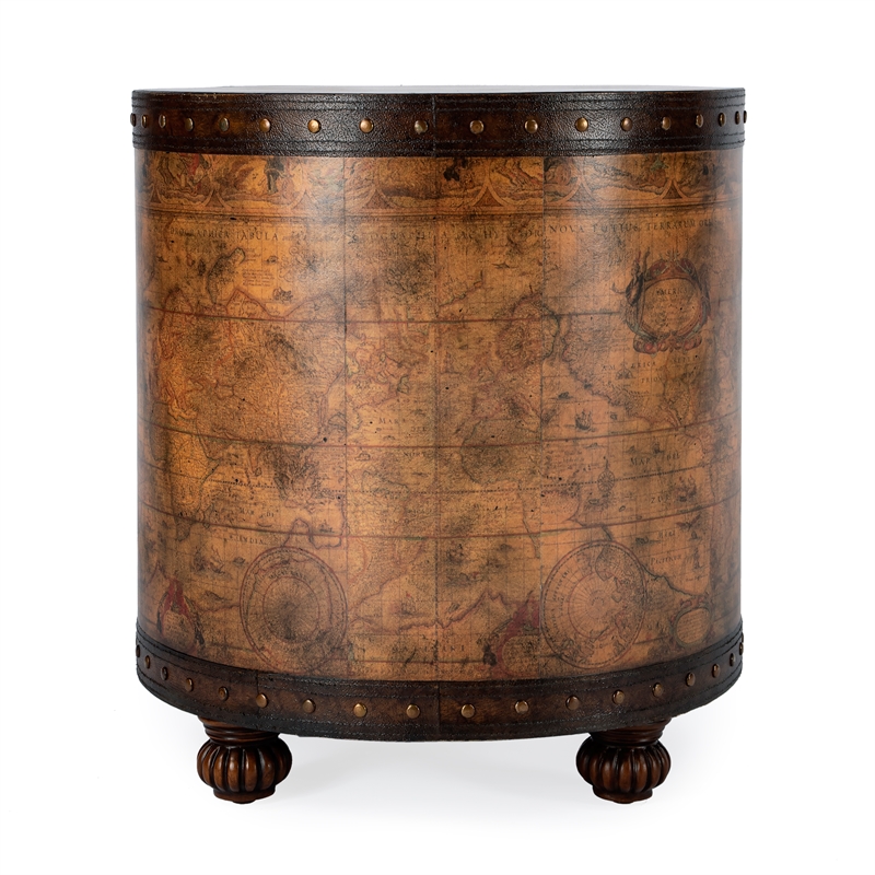 Butler Specialty  Vasco Old World Map Brown Duffel End Table