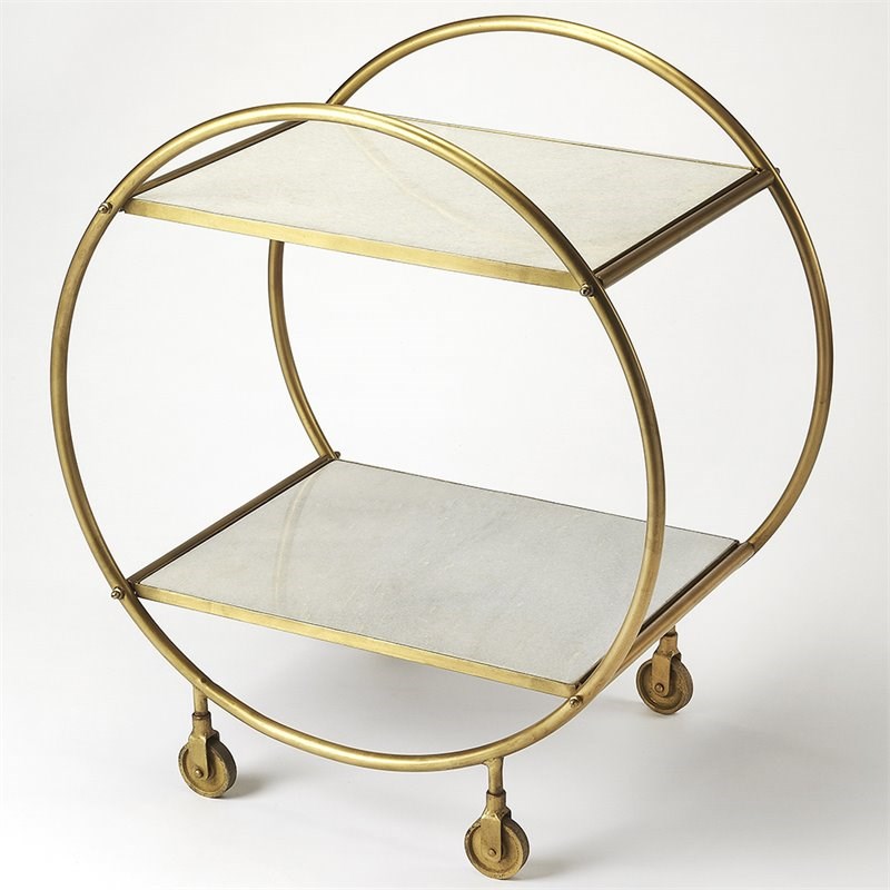 Butler Specialty Marble Top Serving Cart In White And Gold