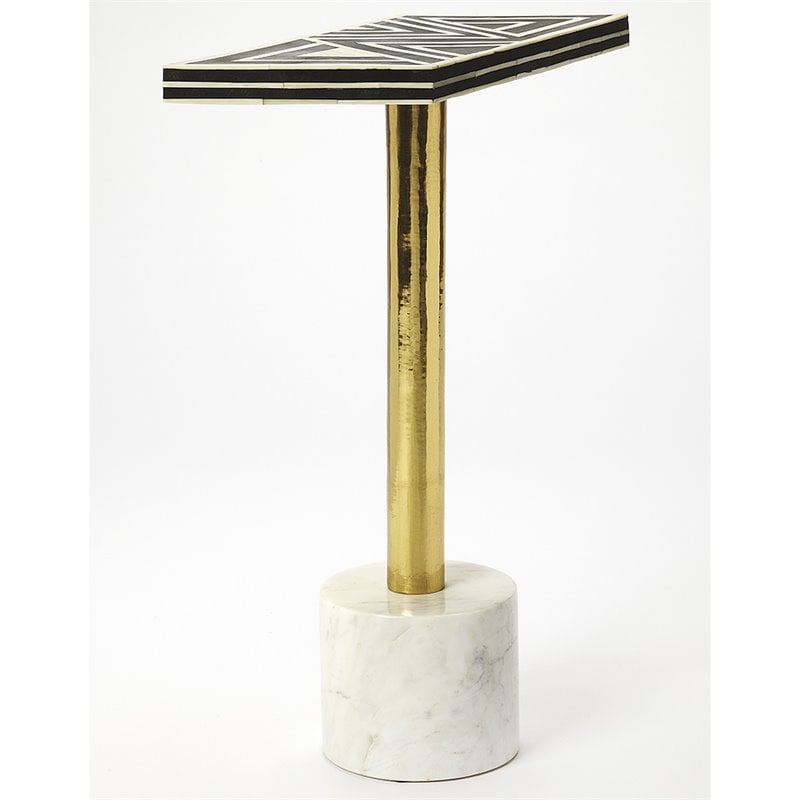 Butler Specialty Accent End Table In Black Bone Inlay And Brass