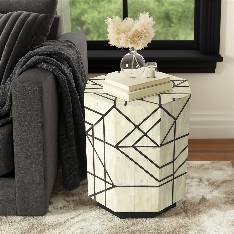 Butler Specialty Accent End Table In Black And White Bone Inlay