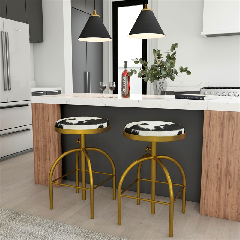 Butler Specialty Metal Bar Stool Chair in Gold - Rotating Round Seat & Footrest