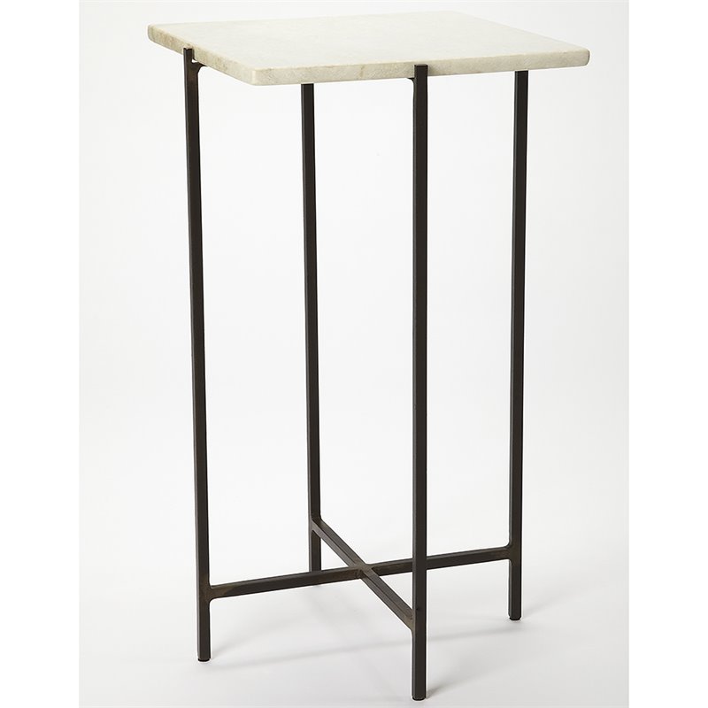 Butler Specialty 12" Square Marble Top End Table in White and Black