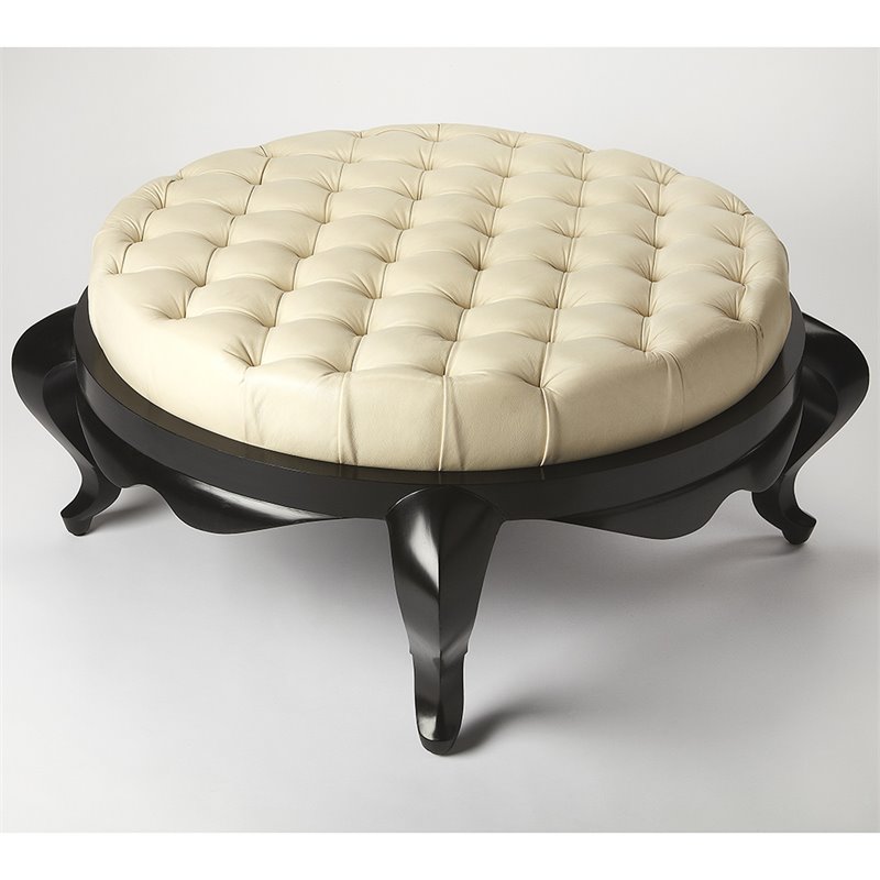 Butler Specialty 41" Round Leather Tufted Top Ottoman in ...