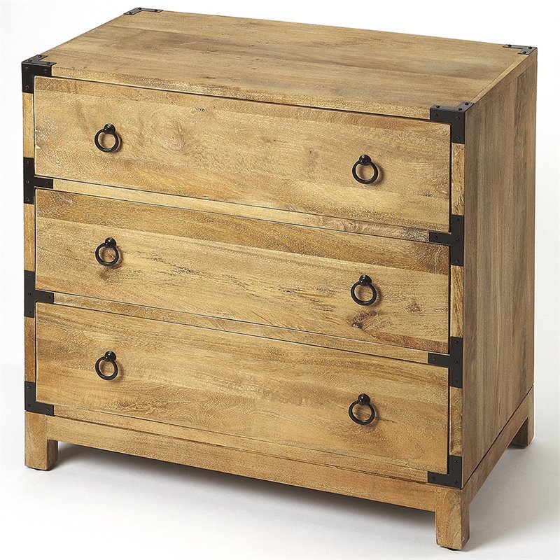Butler Specialty 3 Drawer Campaign Chest in Natural and Dark Bronze