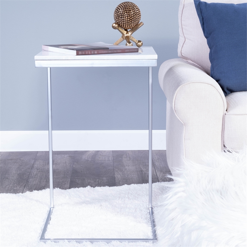 Butler Specialty Company Lawler Marble C End Table - White / Silver