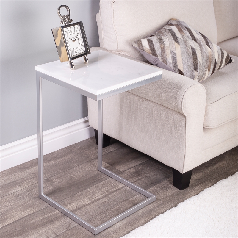 Butler Specialty Company Lawler Marble C End Table - White / Silver