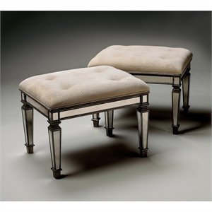 Butler Specialty Mirrored Ottoman in Ivory and Silver