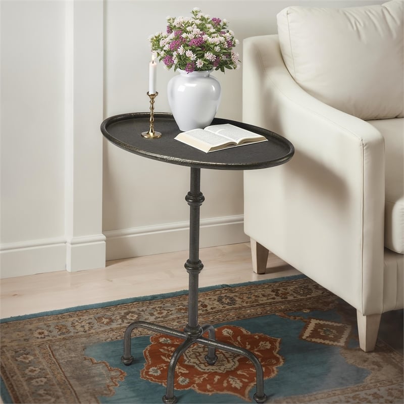 Butler Specialty Company End Table Coffee Accent Table Oval in Metal - Gray