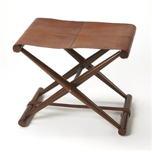 butler specialty sutton leather folding stool in brown