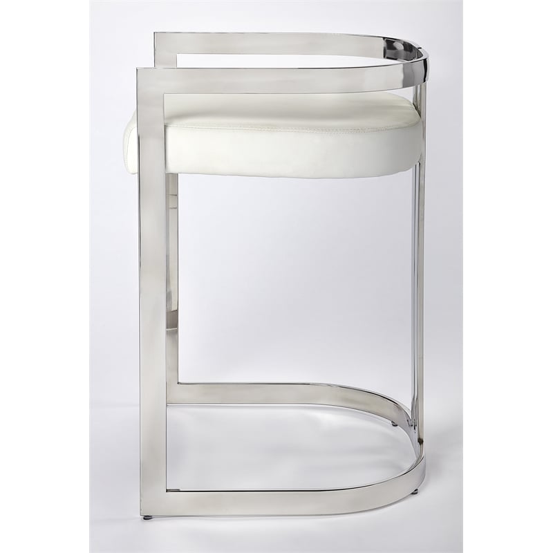 Butler Specialty Bravo Faux Leather Counter Stool In Silver And White