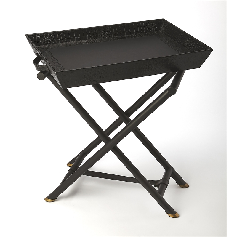 Butler Bronco Black Leather Folding Tray Table 5386034 Butler Bronco Black Leather Folding