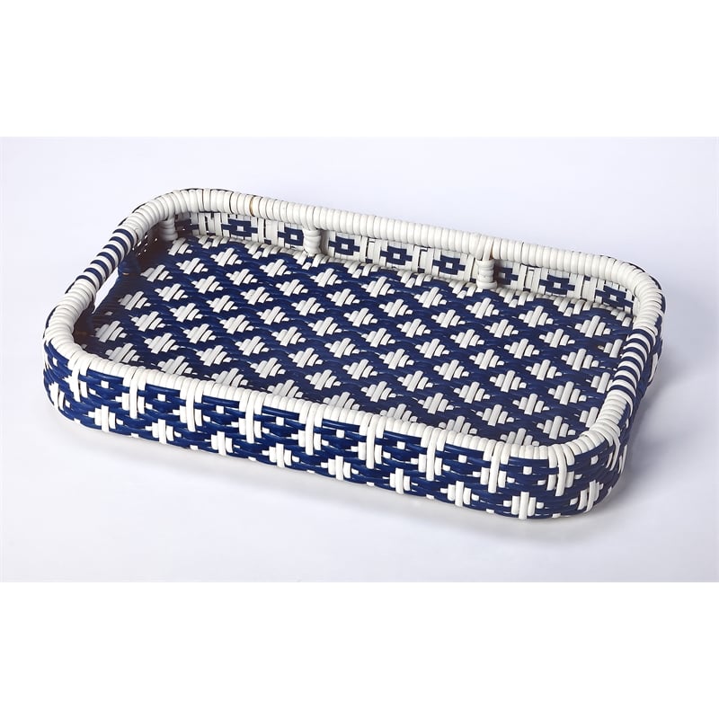 Butler Specialty Selena Rattan Bar Cart In Blue And White