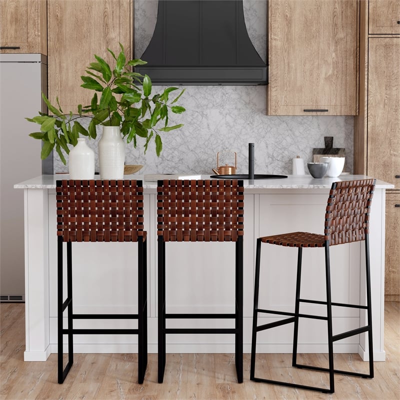 butler specialty urban woven leather bar stool in brown