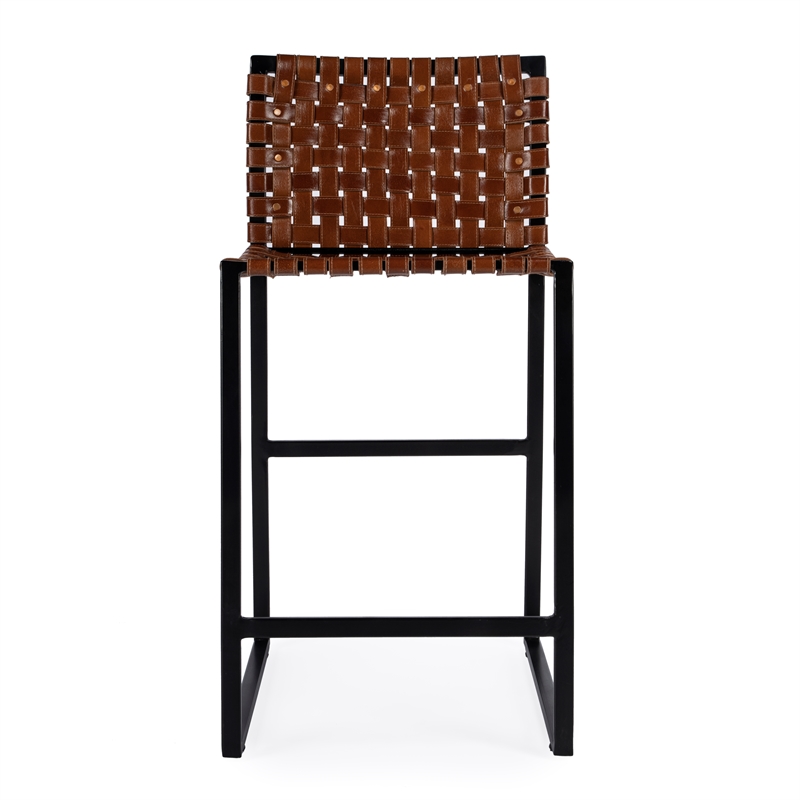 Butler Specialty Leather Bar Stool Chair in Brown With Square Seat & Footrest