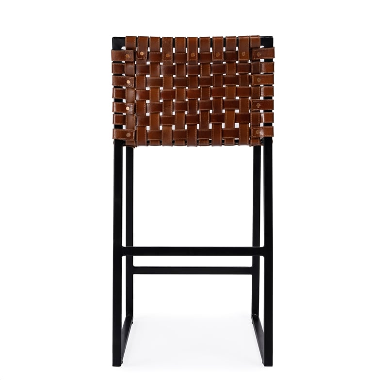Butler Specialty Leather Bar Stool Chair in Brown With Square Seat & Footrest