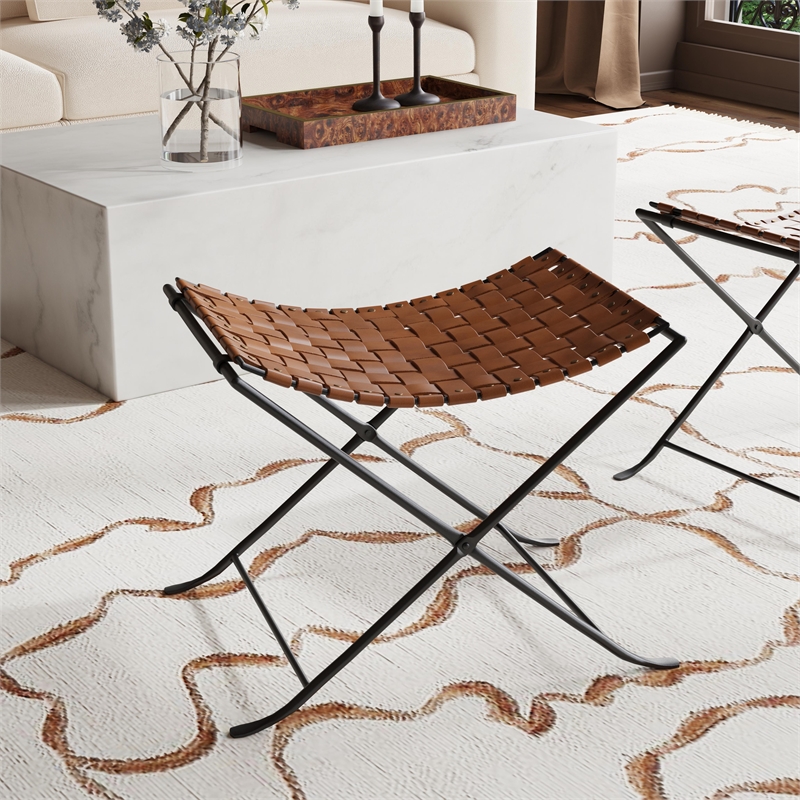 Butler Specialty Karma Woven Leather Stool In Brown