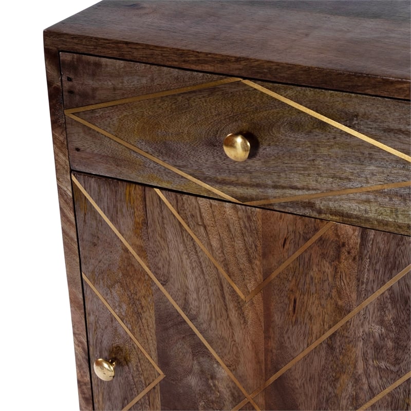 butler specialty alda wood and brass metal inlay chairside chest in brown