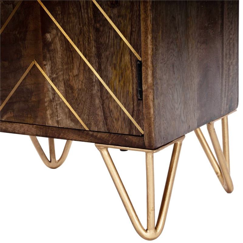 butler specialty alda wood and brass metal inlay chairside chest in brown