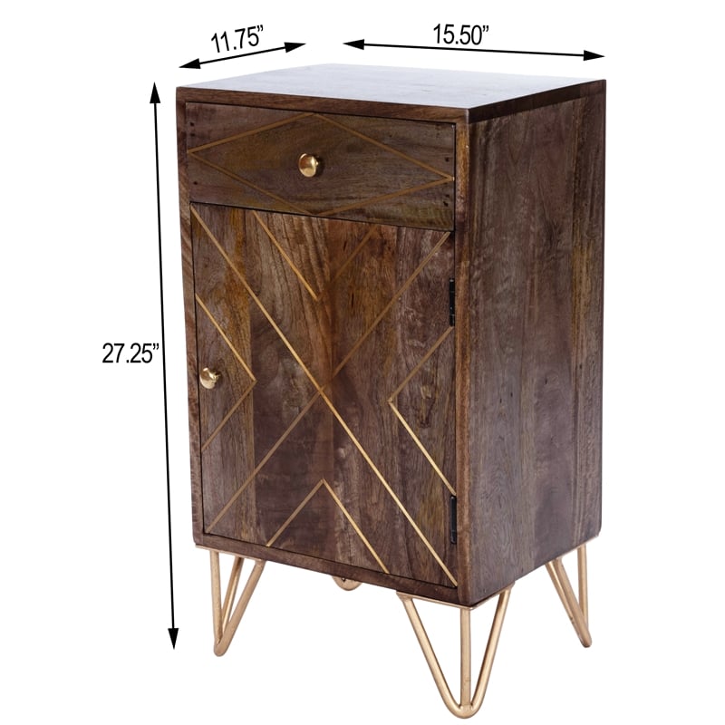 butler specialty alda wood and brass metal inlay chairside chest in brown
