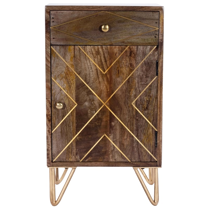 butler specialty alda wood and brass metal inlay chairside chest in brown