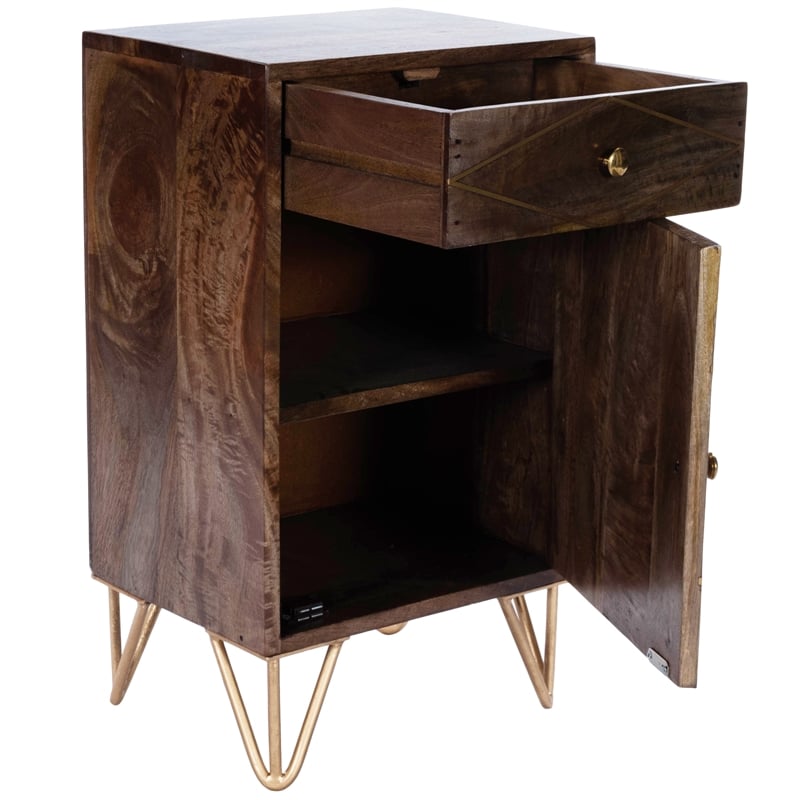 butler specialty alda wood and brass metal inlay chairside chest in brown