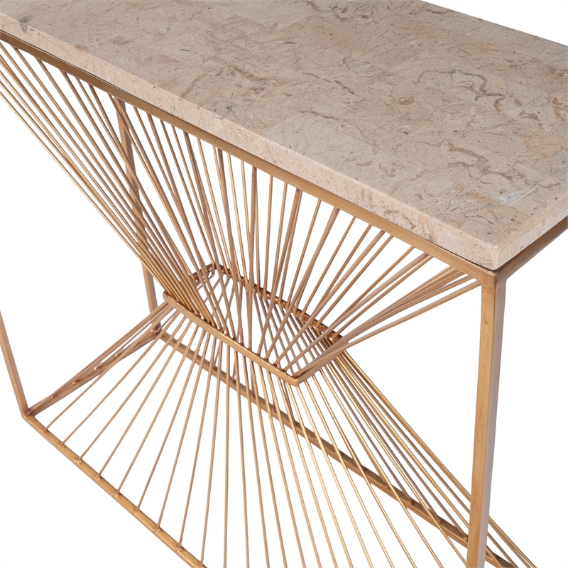 Butler Specialty Cosmo Fossil Stone And Metal Console Table In Gold
