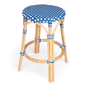 butler specialty tobias rattan counter stool in blue & white