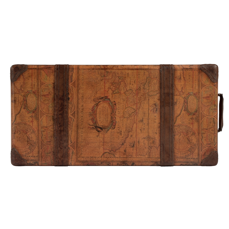 Old World Map Chairside Table In Brown