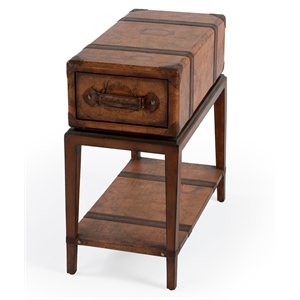 Old World Map Chairside Table In Brown