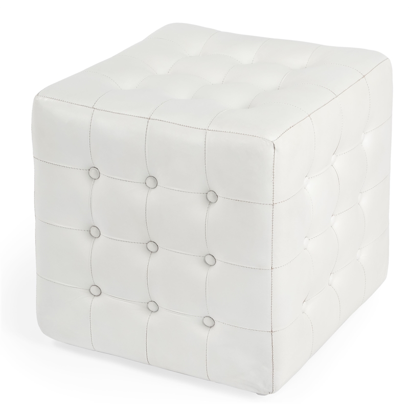 Butler Leon White Leather Ottoman