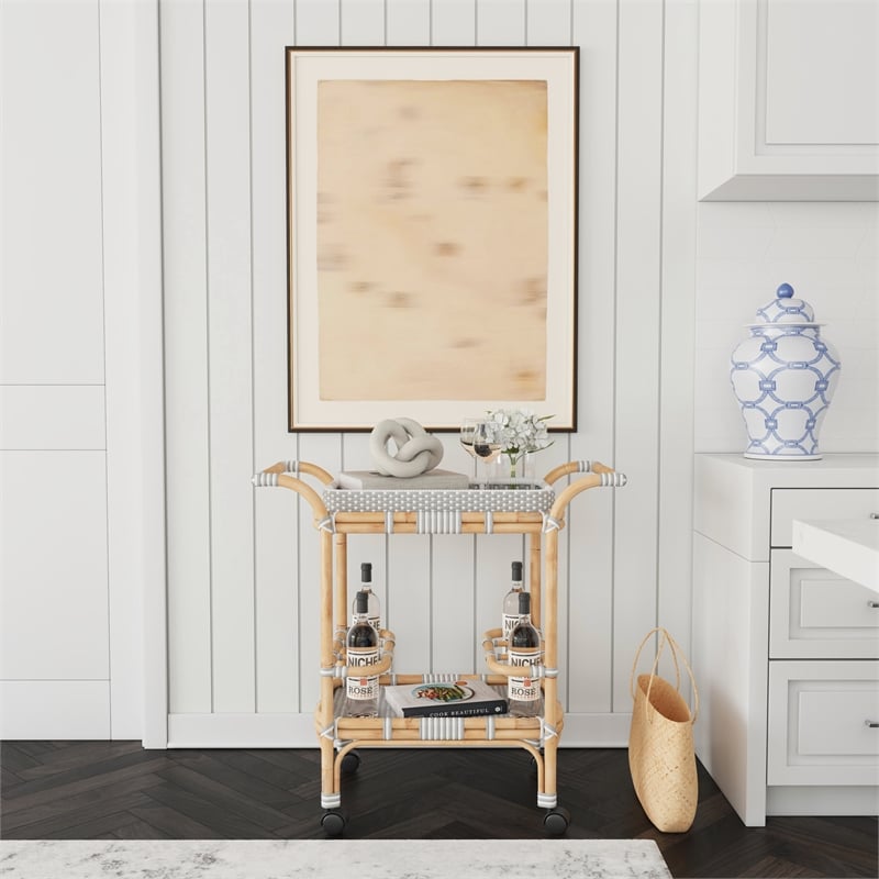 Butler Selena Grey & White Rattan Bar Cart