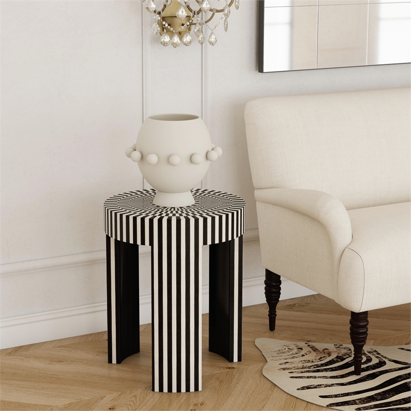 Butler Specialty Transitional Rimma Bone Inlay Side Table In Black And White
