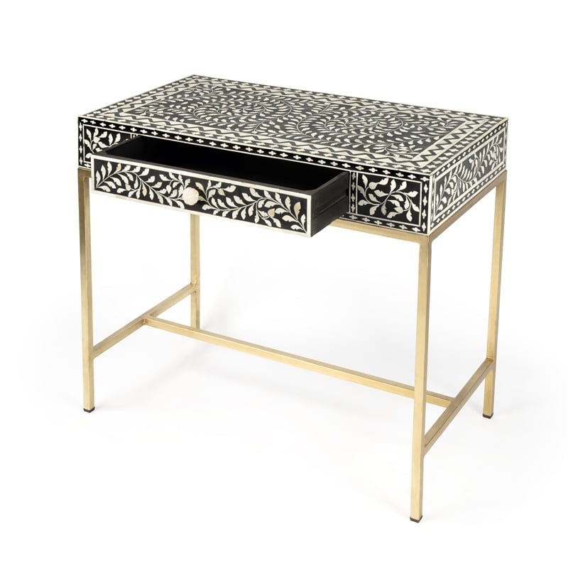 Butler Specialty Perilla Black And White Bone Inlay Writing Desk