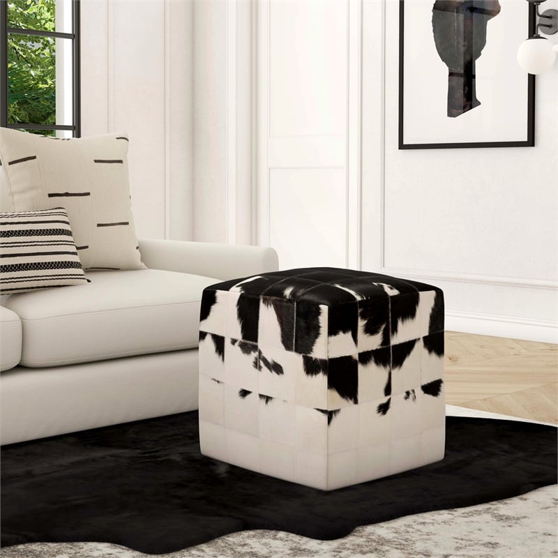 Victorian Hair On Hide Black And White Ottoman