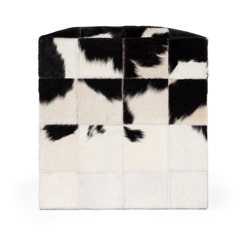 Victorian Hair On Hide Black And White Ottoman