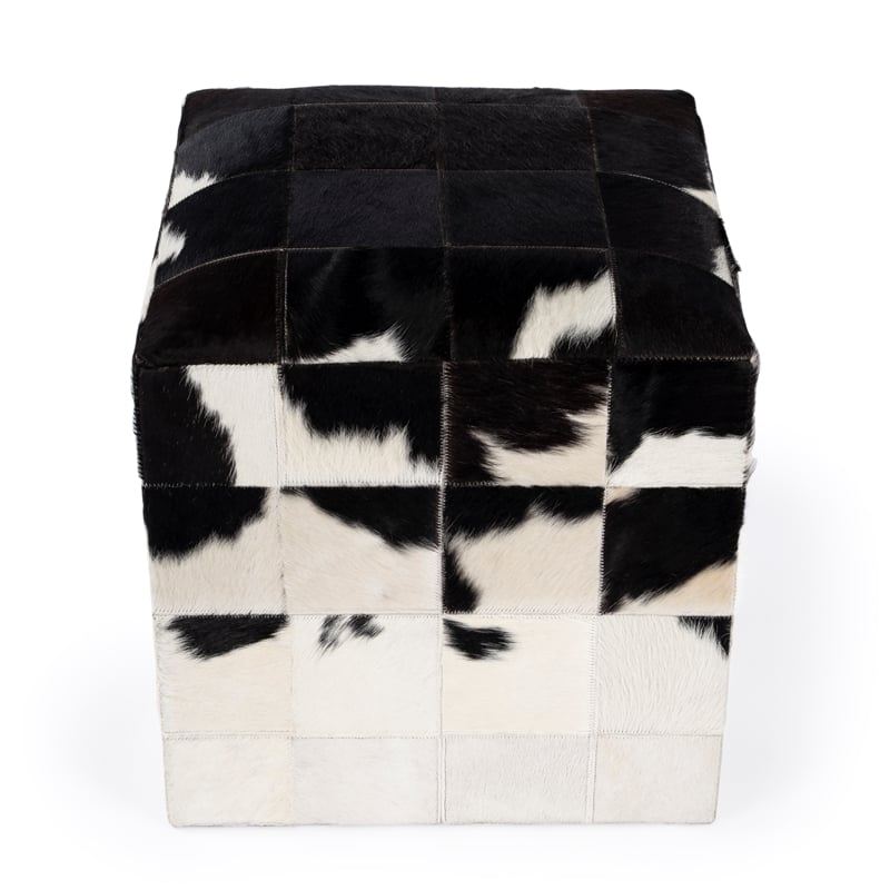 Victorian Hair On Hide Black And White Ottoman