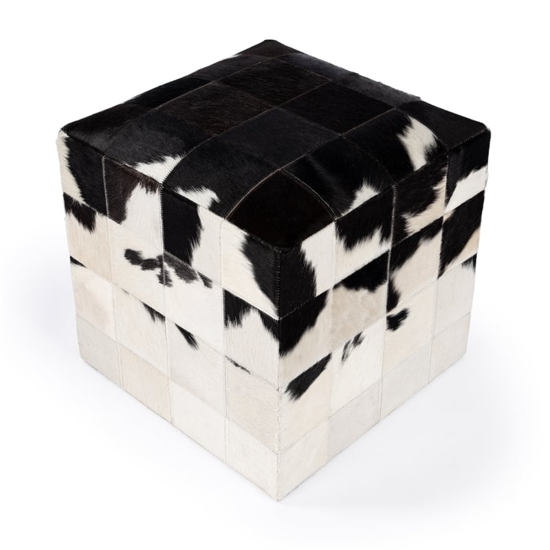 Victorian Hair On Hide Black And White Ottoman