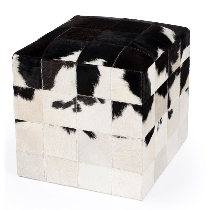 Victorian Hair On Hide Black And White Ottoman