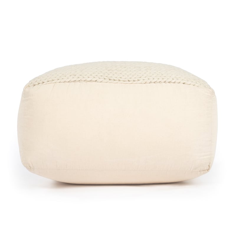 Fernandos Ivory Cotton & Wool Blend Wooven Pouffe