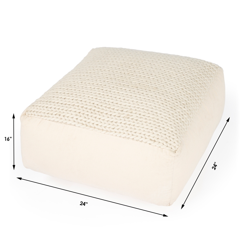 Fernandos Ivory Cotton & Wool Blend Wooven Pouffe