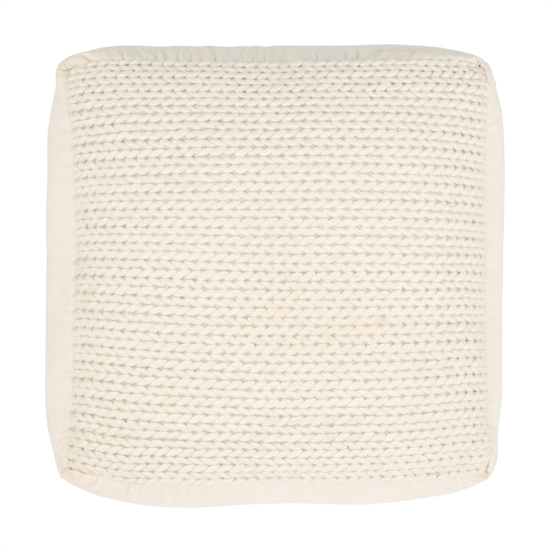 Fernandos Ivory Cotton & Wool Blend Wooven Pouffe