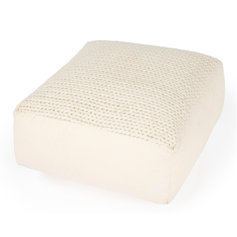 Fernandos Ivory Cotton & Wool Blend Wooven Pouffe