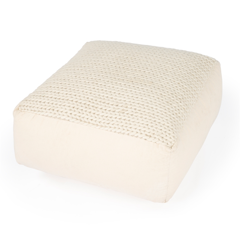 Fernandos Ivory Cotton & Wool Blend Wooven Pouffe