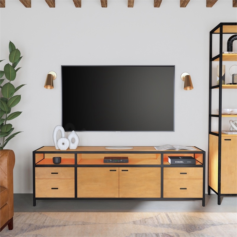 Hans Natural  Wood And Iron Storage Tv Stand